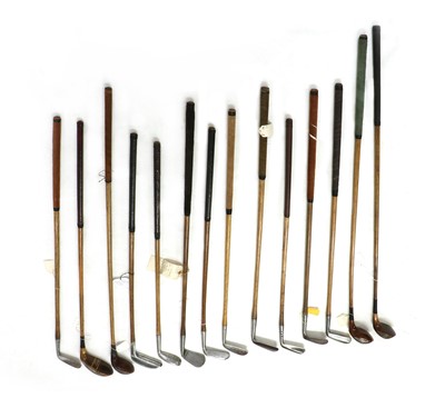 Lot 224 - A collection of hickory shafted golf clubs