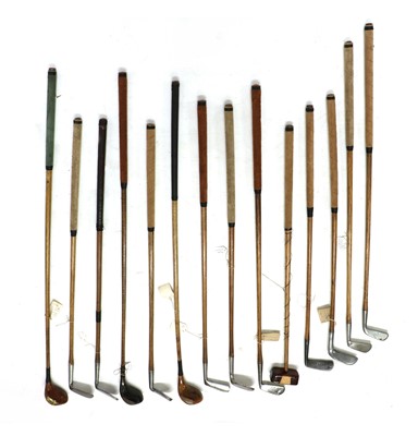 Lot 227 - A collection of hickory shafted golf clubs