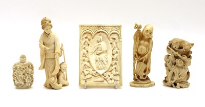 Lot 314 - Three Japanese ivory okimono