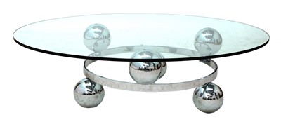 Lot 418 - A chrome and glass oval 'Sputnik' coffee table