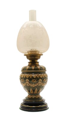 Lot 264 - A Victorian Doulton Lambeth glazed stoneware oil lamp