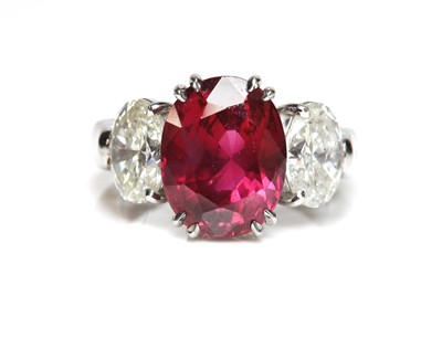 Lot 493 - A three stone unheated ruby and diamond ring