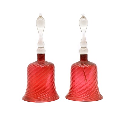Lot 144 - A pair of late 19th century cranberry glass bells