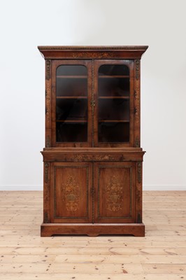 Lot 685 - A Victorian strung and inlaid walnut bookcase