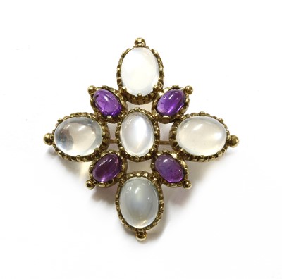 Lot 301 - A 9ct gold moonstone and amethyst brooch