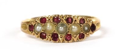 Lot 24 - A 15ct gold split pearl and garnet-and-glass doublet ring