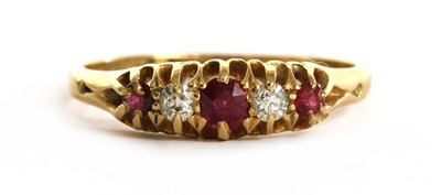 Lot 22 - An 18ct gold ruby and diamond five stone ring, by Deakin & Francis
