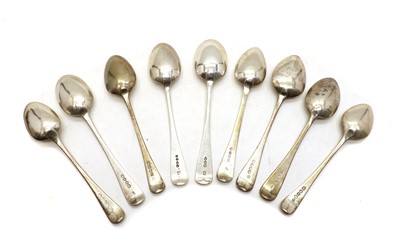 Lot 8 - A collection of five George III Old English pattern silver dessert spoons