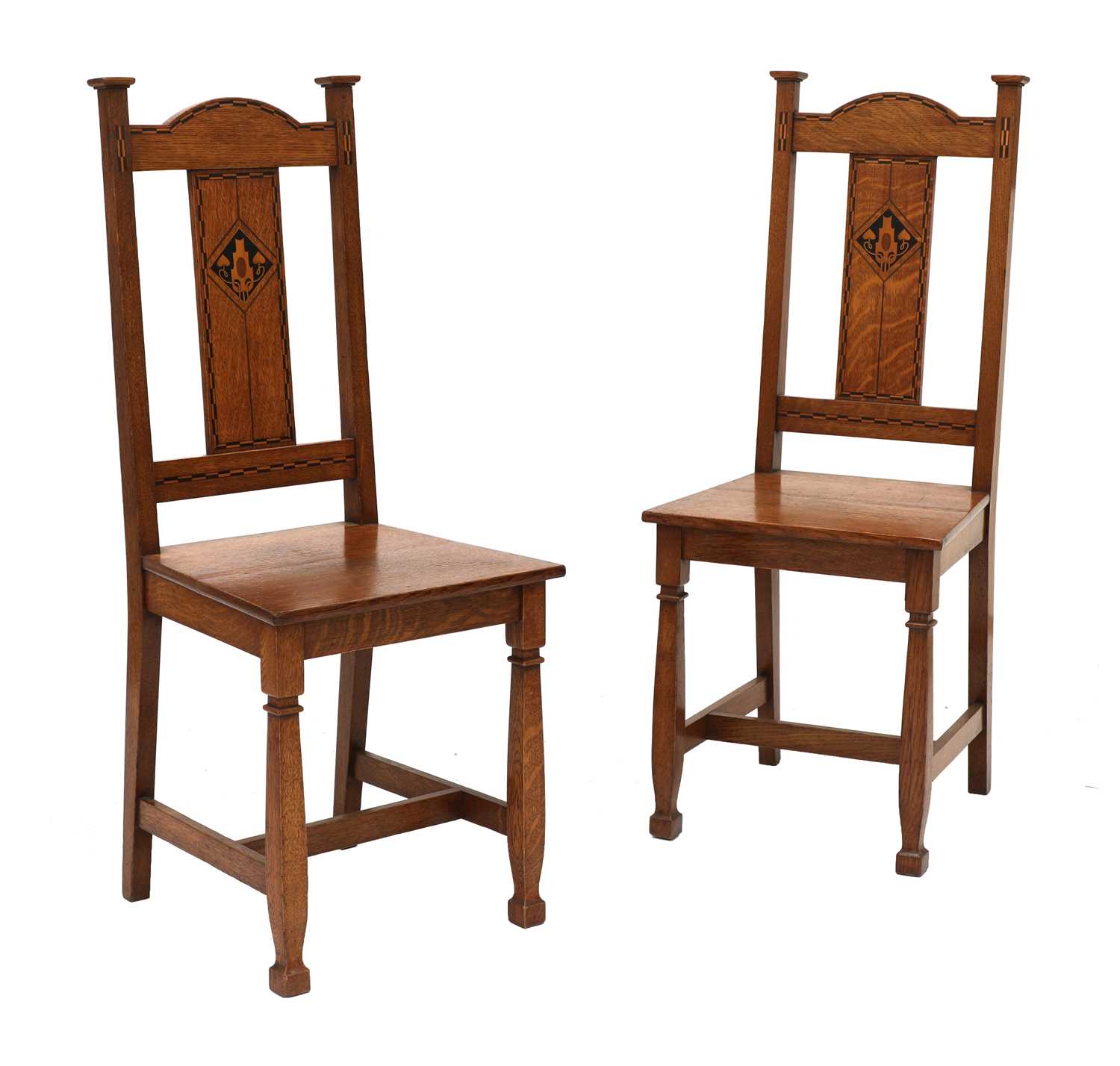 Lot 167 - A pair of Arts and Crafts inlaid oak side chairs