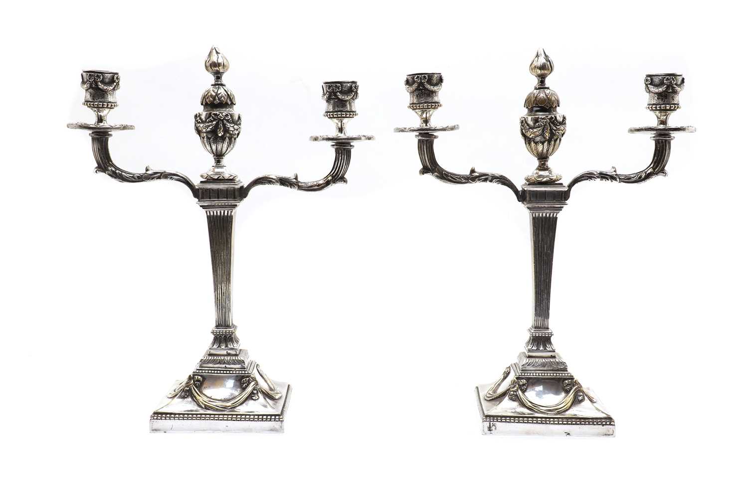Lot 40 - A pair of silvered bronze candelabra