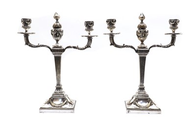 Lot 230 - A pair of silvered bronze candelabra