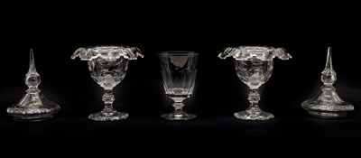 Lot 121 - A pair of Victorian cut glass sweetmeat pedestal dishes and covers