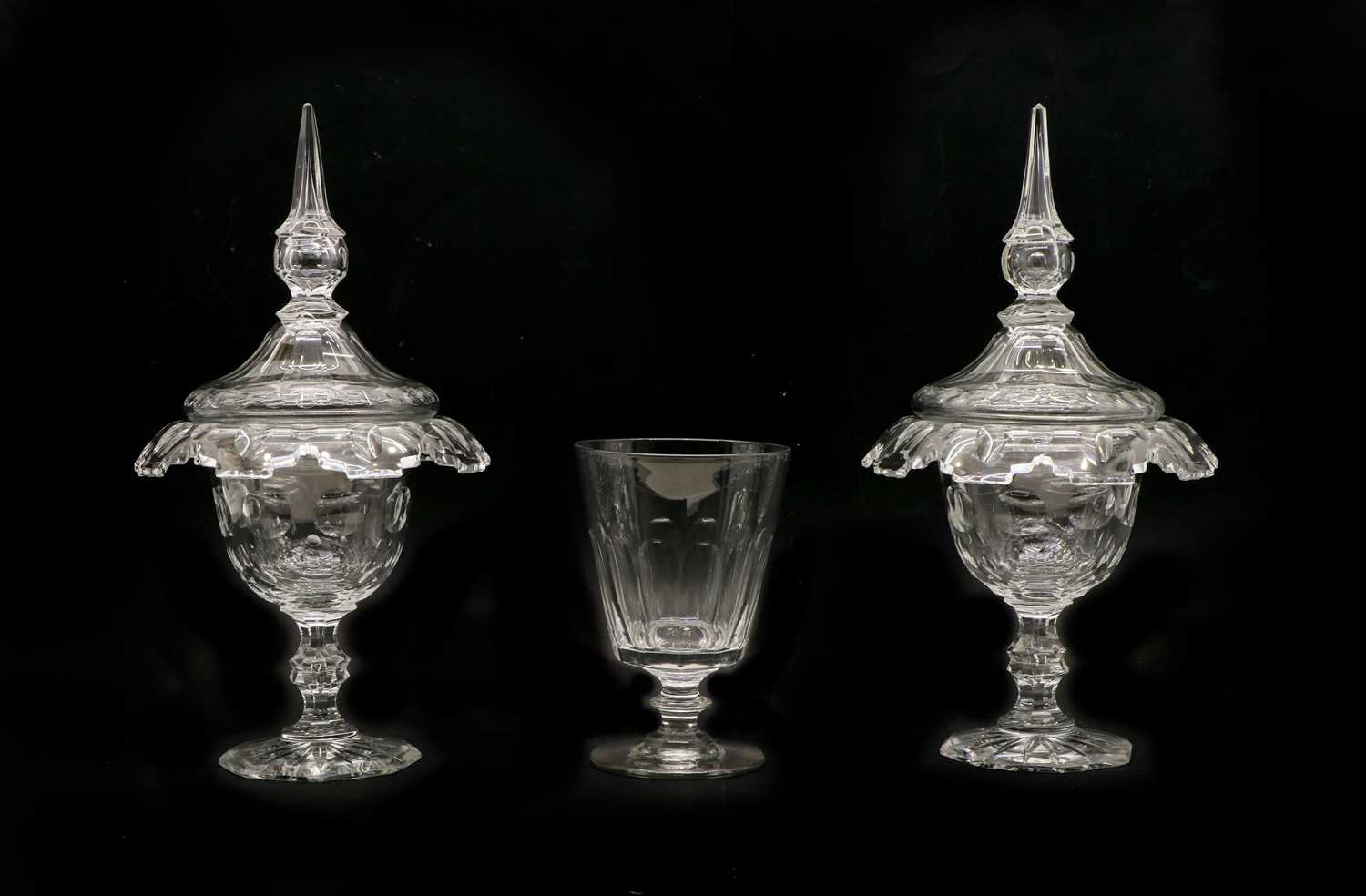 Lot 121 - A pair of Victorian cut glass sweetmeat pedestal dishes and covers