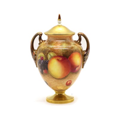 Lot 82 - A Royal Worcester ‘Fruit Study’ porcelain vase and cover