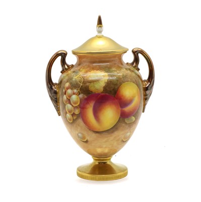 Lot 82 - A Royal Worcester ‘Fruit Study’ porcelain vase and cover