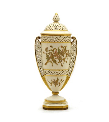 Lot 91 - A Grainger & Co Worcester pierced porcelain vase and cover