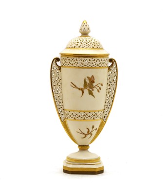 Lot 91 - A Grainger & Co Worcester pierced porcelain vase and cover