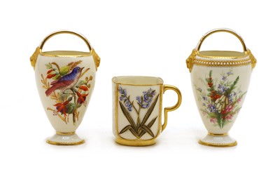 Lot 87 - A near pair of Royal Worcester porcelain vases