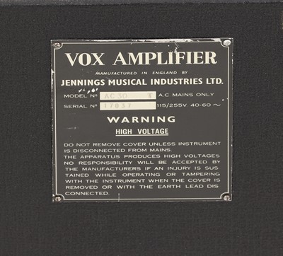 Lot 391 - A 1964 Vox AC30/6 Thirty Twin guitar amplifier
