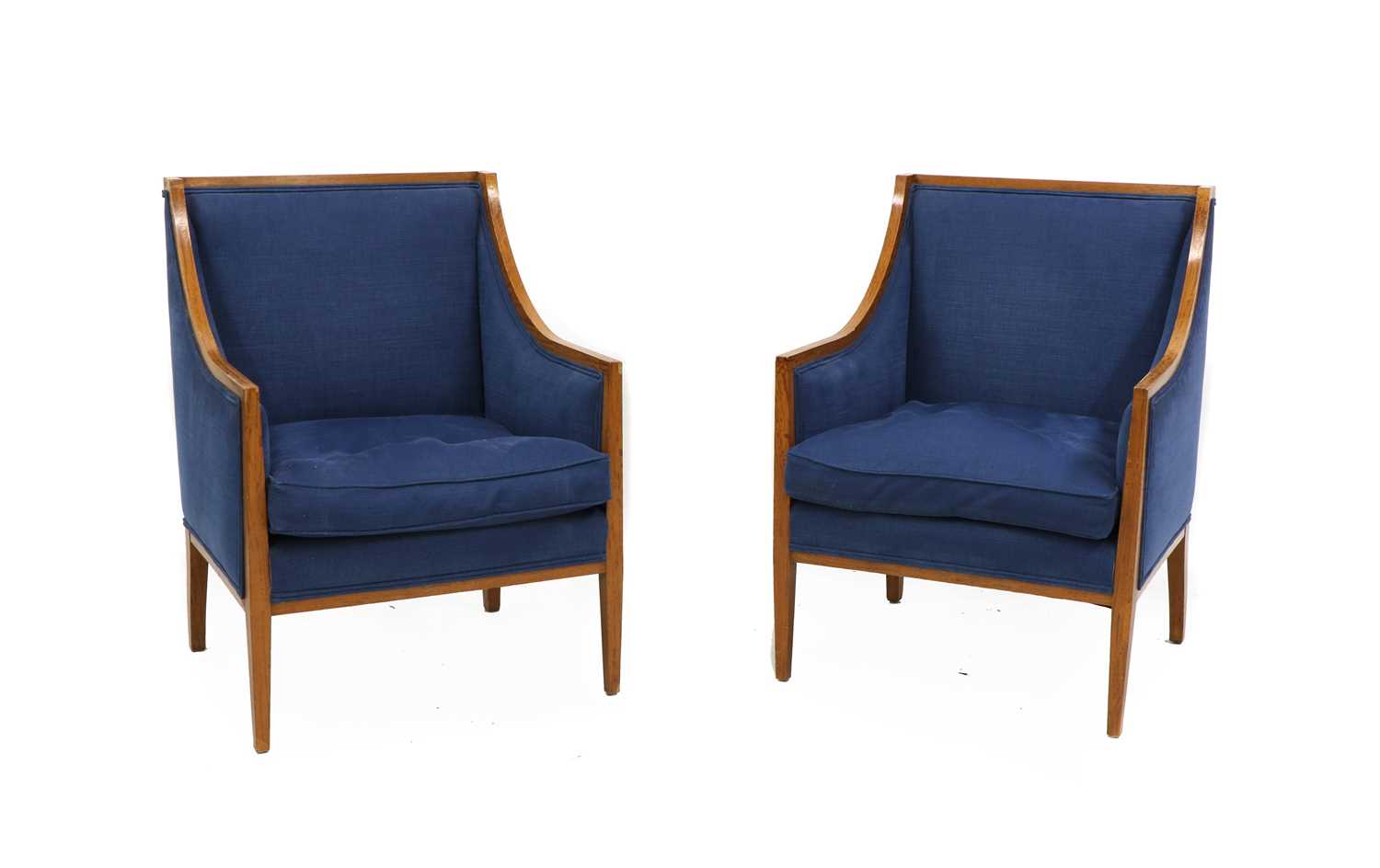 Lot 455 - A pair of satinwood framed upholstered armchairs