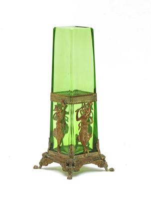 Lot 147 - A French green glass and metal mounted spill vase