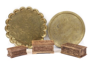 Lot 521 - Two large brass trays