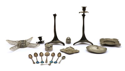 Lot 254 - A collection of Arts and Crafts pewter items