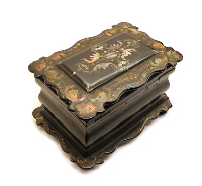 Lot 115 - A Victorian mother of pearl inlaid paper mache tea caddy