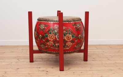 Lot 620 - A red lacquer decorated drum