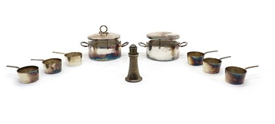 Lot 59 - A set of six silver plated miniature saucepans