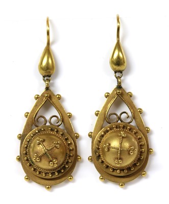 Lot 20 - A pair of Victorian gold drop earrings
