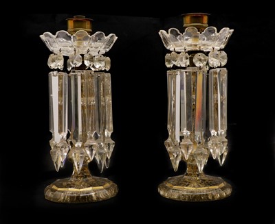 Lot 95 - A pair of cut glass crown top table lustres, mid-19th century (2)