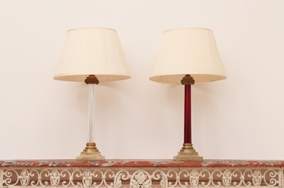 Lot 560 - Two brass and glass table lamps