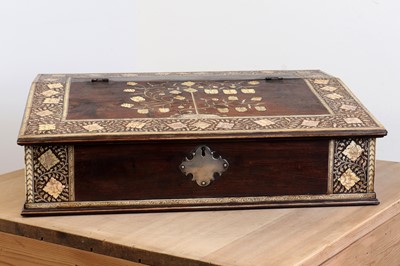 Lot 107 - A padouk or rosewood and ivory-inlaid desk