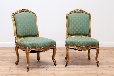 Lot 274 - A pair of Louis XV-style gilt salon chairs