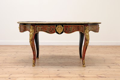 Lot 763 - An ebonised and boullework centre table