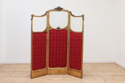 Lot 218 - A gilt-framed three-fold screen