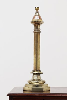 Lot 681 - A brass newel post lamp