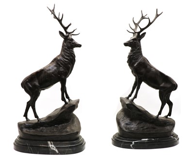 Lot 133 - A pair of bronze figures of stags after Jules Moignez (French, 1835-1894)