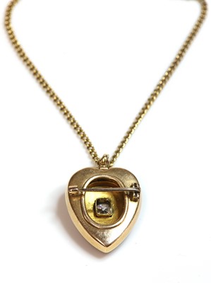Lot 55 - A Victorian heart shaped diamond and enamel pendant/brooch, c.1890