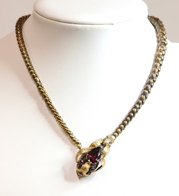 Lot 62 - A Victorian rhodolite garnet set snake or serpent necklace, c.1850
