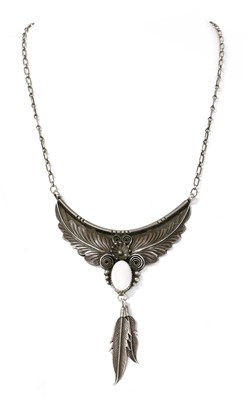 Lot 100 - A Navajo silver mother-of-pearl necklace, by Harrison Yazzie