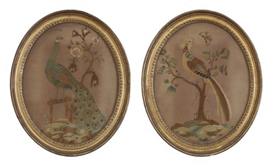 Lot 462 - A pair of silk embroidered pictures