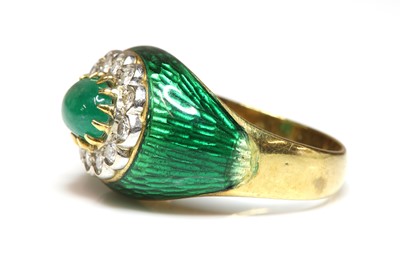Lot 470 - An Italian emerald, diamond and enamel bombé cluster ring, c.1960