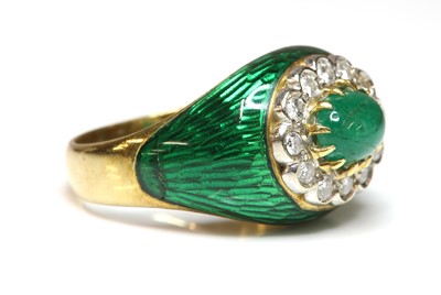 Lot 470 - An Italian emerald, diamond and enamel bombé cluster ring, c.1960