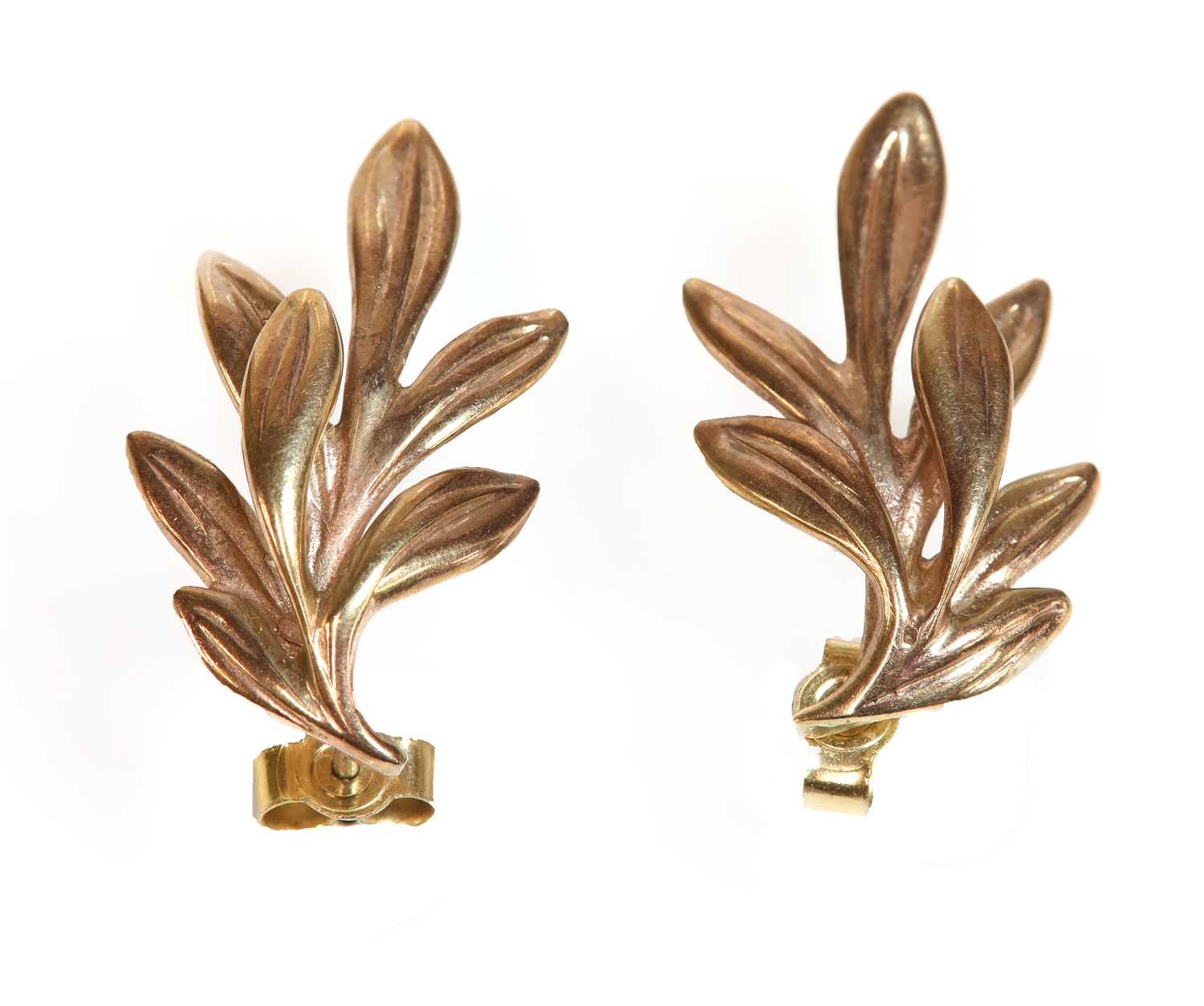 Lot 200 - A pair of 9ct gold leaf spray earrings, by Bernard Instone