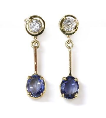 Lot 266 - A pair of gold sapphire and paste drop earrings