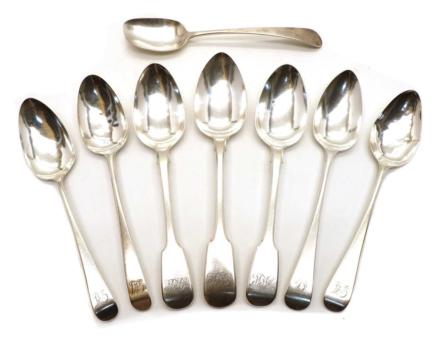 Lot 8 - A collection of five Old English pattern Georgian silver tablespoons
