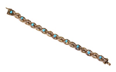 Lot 35 - A Victorian gold turquoise set fancy hollow curb bracelet
