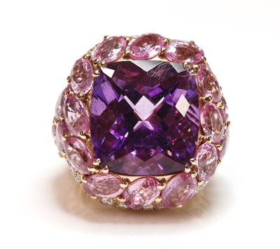 Lot 265 - An Italian rose gold, amethyst, pink sapphire and diamond bombé style cocktail ring